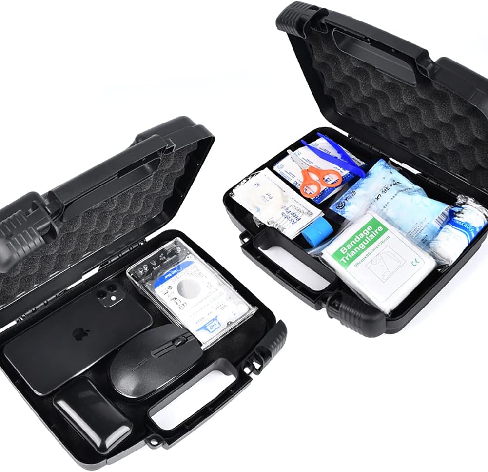 Small Hard Carrying Case with Pluck Foam Interior for iPhone, GoPro, Camera, and More- 14 x 10.4 x 3.5 Inches, Black