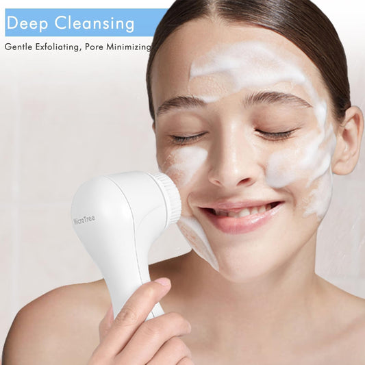 Facial Cleansing Brush, Electric Face Scrubber Exfoliator for Women Skin Care Deep Cleaning Exfoliating, Rechargeable Waterproof with 2 Sonic Vibration Speeds for Home & Travel(White) - PuriLite