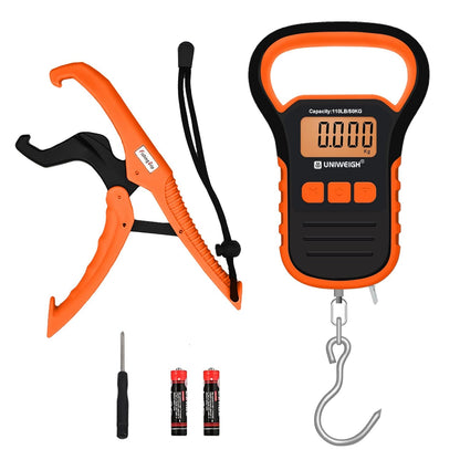 UNIWEIGH Digital Fish Scale Luggage Scale with Fish Lip Gripper, Backlight LCD Display 110lb/50kg Electronic Balance Digital Fishing Postal Hanging Hook Luggage Scale 2 AAA Batteries Included