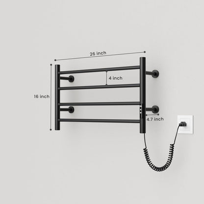 POPFLY Heated Towel Rack, Wall Mounted Electric Hot Towel Warmer, 4-Bar 304 Stainless Steel Small Heated Towel Warmer Rack for Bathroom with Timer and Temperature Control, Brushed