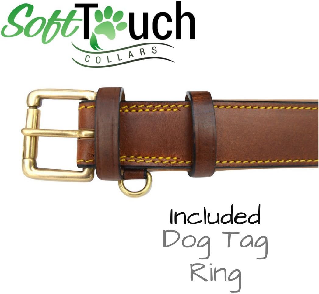 Soft Touch Collars Padded Leather Dog Collar, Large Brown - Genuine Real Leather, 24" Long x 1.5 Wide, Fits Neck Size 18" to 21" Inches