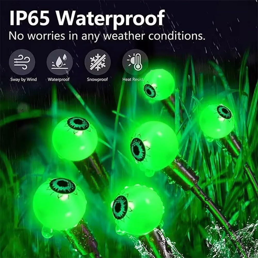 Solar Halloween Lights, 4 Pack 32 LED Green Eyeball Solar Garden Lights, Outdoor Scary Halloween Decorations Ghost Eyes Firefly Lamp for Spooky Party Seasonal Décor Pathway Patio Yard Lawn (Green)