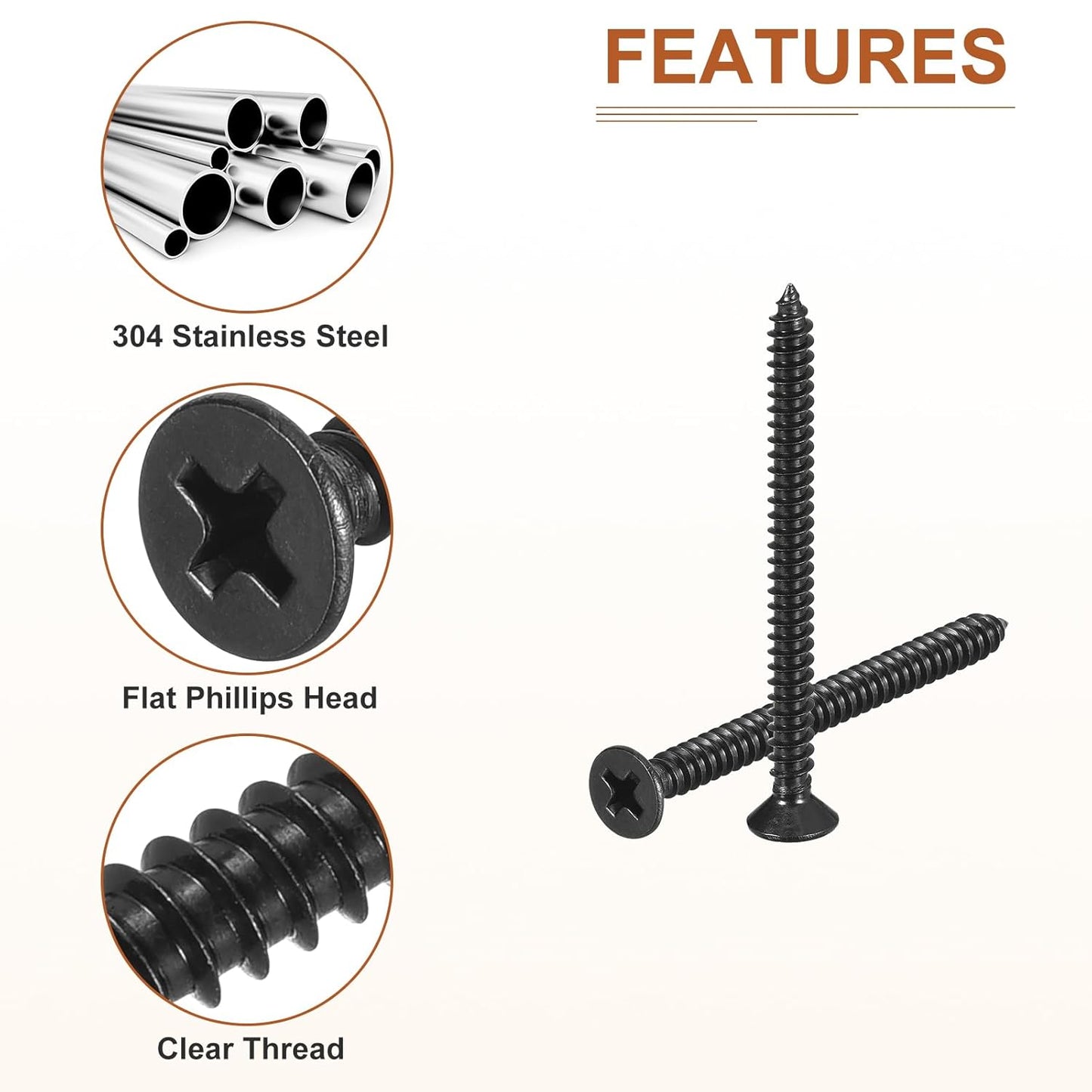 DTGN 100Pcs #8x1 Flat Head Wood Screws, 304 Stainless Steel Phillips Self Tapping Screws - Good for Woodworking, Furniture - Silver