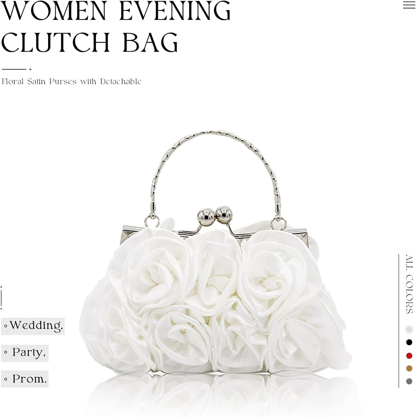 JAMBHALA Women Evening Clutch Bag Floral Satin Purses with Detachable Strap for Wedding, Party, Prom