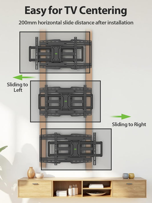 USX MOUNT Full Motion TV Wall Mount Bracket for Most 32-90 Inch TVs with Sliding Design for Centering, Holds up to 150lbs, Fits 16, 18, 24 inch Studs with Swivel Articulating Arms up to VESA 600x400mm - PuriLite