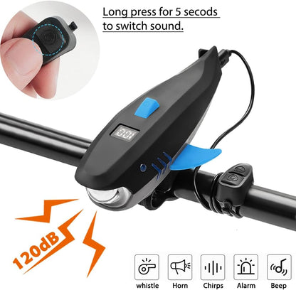 LESOVI Bike Horn with Light, 120dB Electric Bicycle Bell & 400LM Rechargeable Headlight, IPX4 Waterproof Kids Bike Accessories for Boys/Girls, Scooters