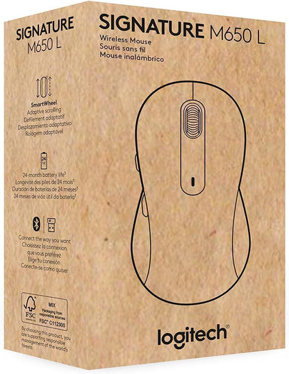 Logitech Signature M650 L Full Size Wireless Mouse - For Large Sized Hands, 2-Year Battery, Silent Clicks, Customizable Side Buttons, Bluetooth, for PC/Mac/Multi-Device/Chromebook - Black