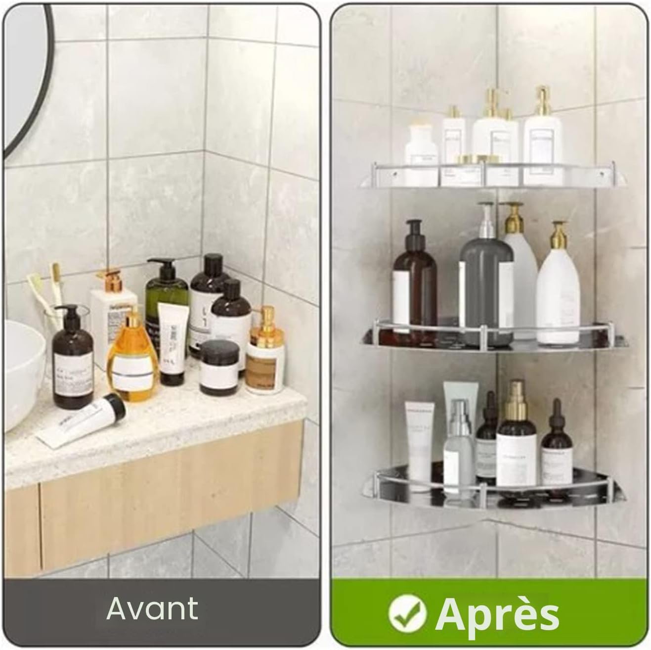 4 Pcs Shower Caddy Corner, Stainless Steel Shower Shelf Wall Mounted Bath Shelves Modern Shelf Shower Hook with Screw for Home, Bathroom