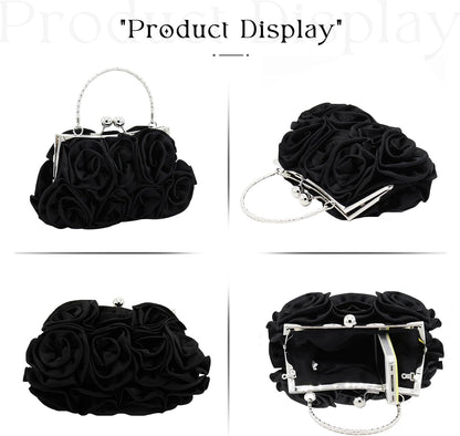 JAMBHALA Women Evening Clutch Bag Floral Satin Purses with Detachable Strap for Wedding, Party, Prom
