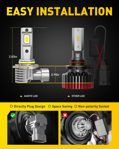 AUXITO H11 LED Headlight Bulbs, 400% Brighter 6500K White Wireless LED Headlights for H8 H9 H16 Fog Lights, DRL, Low Beam or High Beam, Direct Install Plug and Play, IP68 Waterproof, Pack of 2
