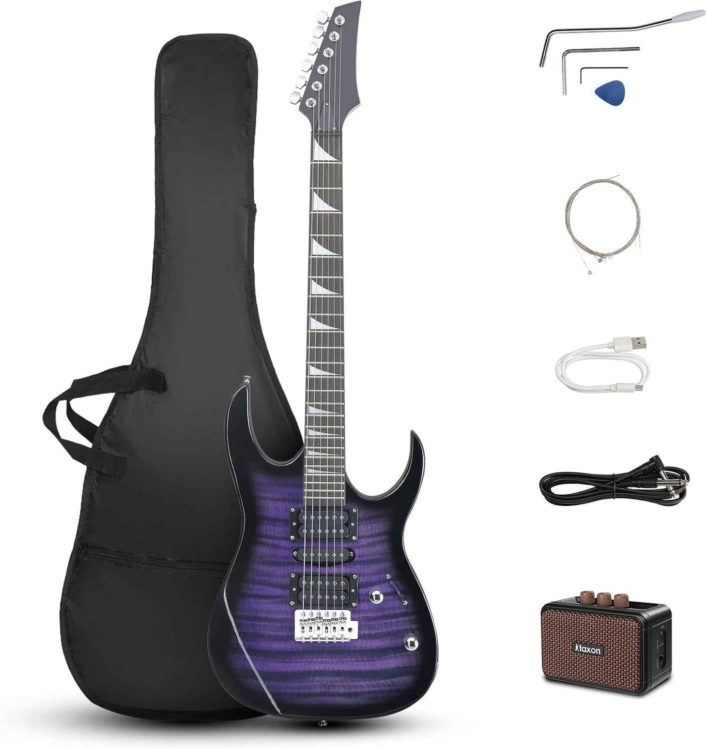 Ktaxon 39" Electric Guitar with 20Watt Amp, Full Size 170 Model Starter Guitar Kit for Beginners & Professionals W/Bag, Shoulder Strap, Wrench Tool, Plectrum - Black