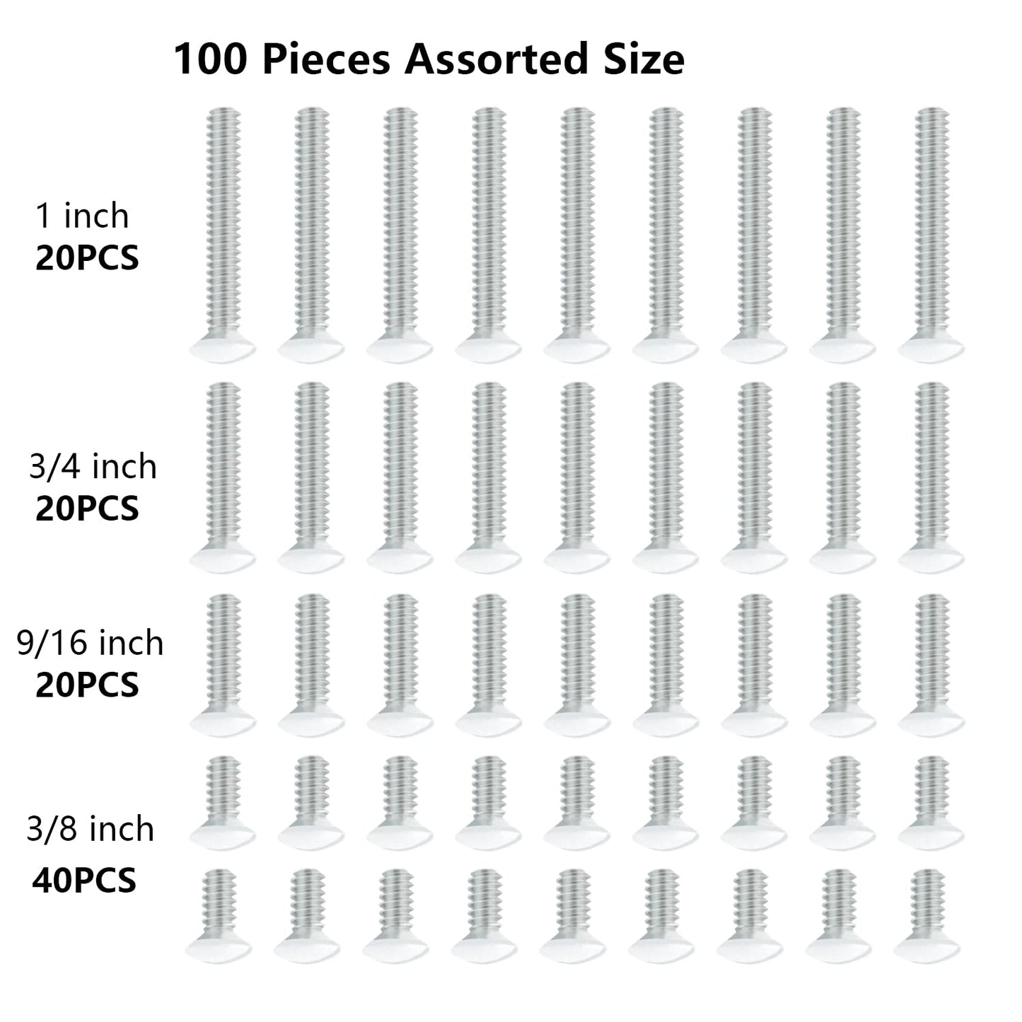 Taezn 6-32 Wall Plate Screws, 100 Packs White Outlet Screws 4 Length Sizes Perfect Replacement for Light Switch, Switch Plate and Wall Outlet Cover