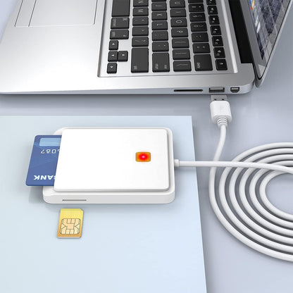 White USB Smart Card Reader, CAC ID Card Reader, SIM Card Compatible, Windows Mac Support