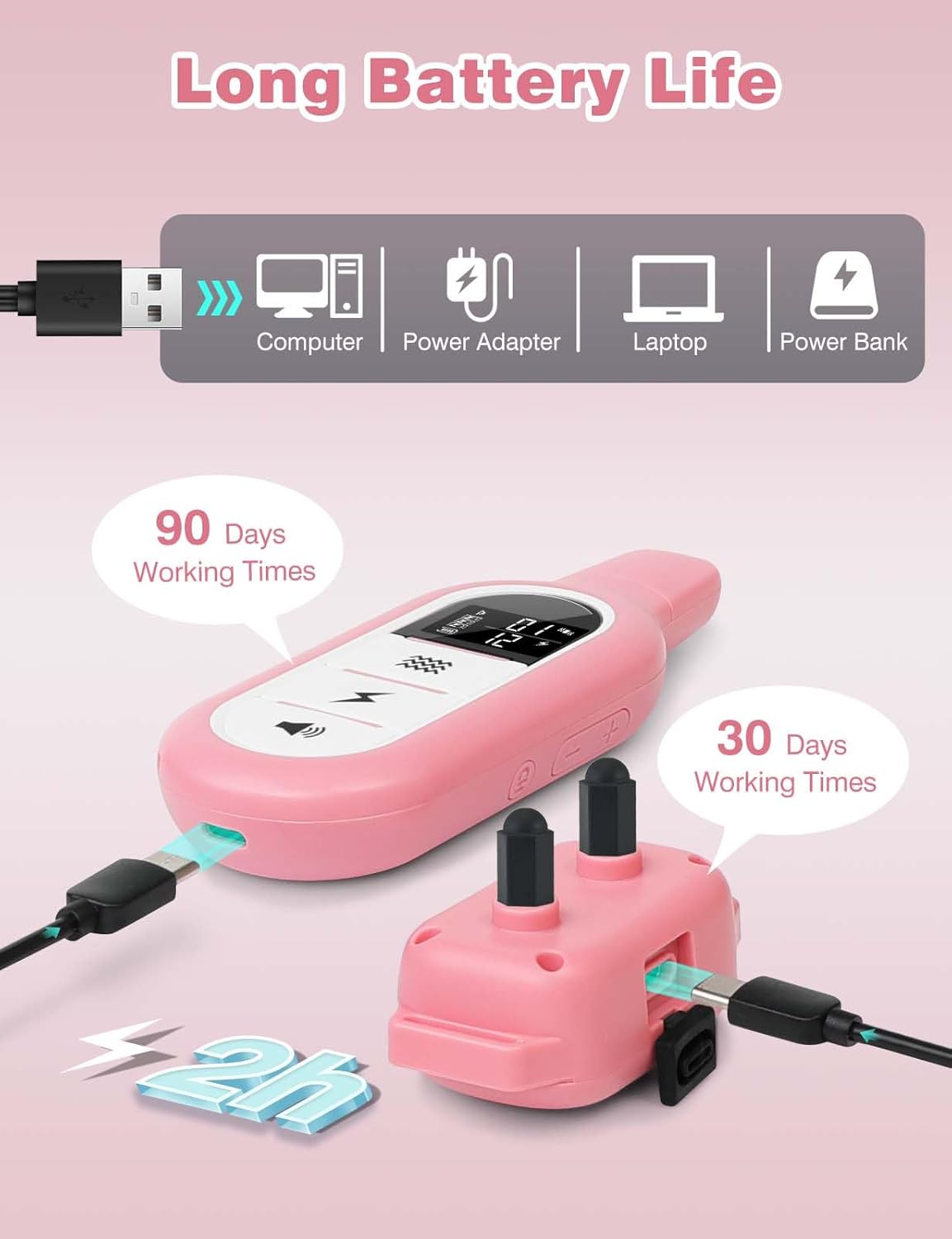 Peture Shock Collar with Remote -Long Range Control Training Collar for Dogs Rechargeable IPX7 Waterproof Dog Training Collar for Large Medium Small Dogs 3 Chanal (Pink)