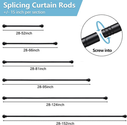 Black Curtain Rods for Windows 28 to 48 Inch, 5/8 Inch Small Curtain Rod For Bathroom, Living room, Kitchen (size：28-52 Inch)