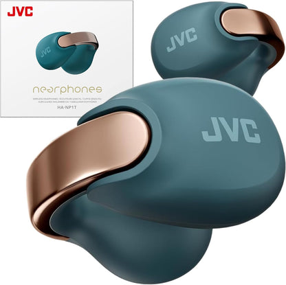 JVC nearphones Open Ear-Cuffs Wireless Headphones with Clasp Mechanism, Multipoint, Single Ear use, BT 5.3, Long Battery Life (up to 24 Hours) - HA-NP1T-A Teal Blue