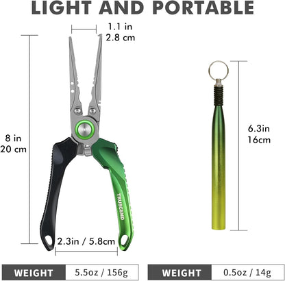 TRUSCEND Lockable Handy Fishing Pliers with Innovative Ergonomic Handle, Saltwater Corrosion Resistant Teflon Coated Fishing Tool, Multi-Function Fishing Gear with Mo-V Cutter, Amazing Fishing Gift