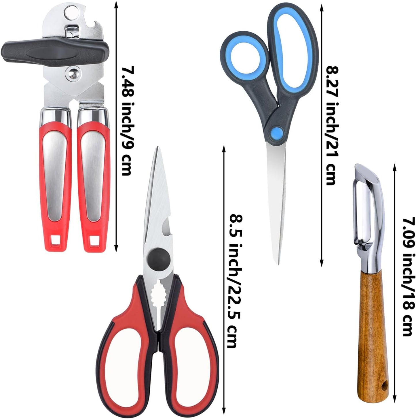 Left Handed Scissors, Kitchen Shears and Can Opener, Peeler Set (4 in 1) | Lefty Tools Utensils， for Left Hand People/Adults， Kitchen Poultry Shears