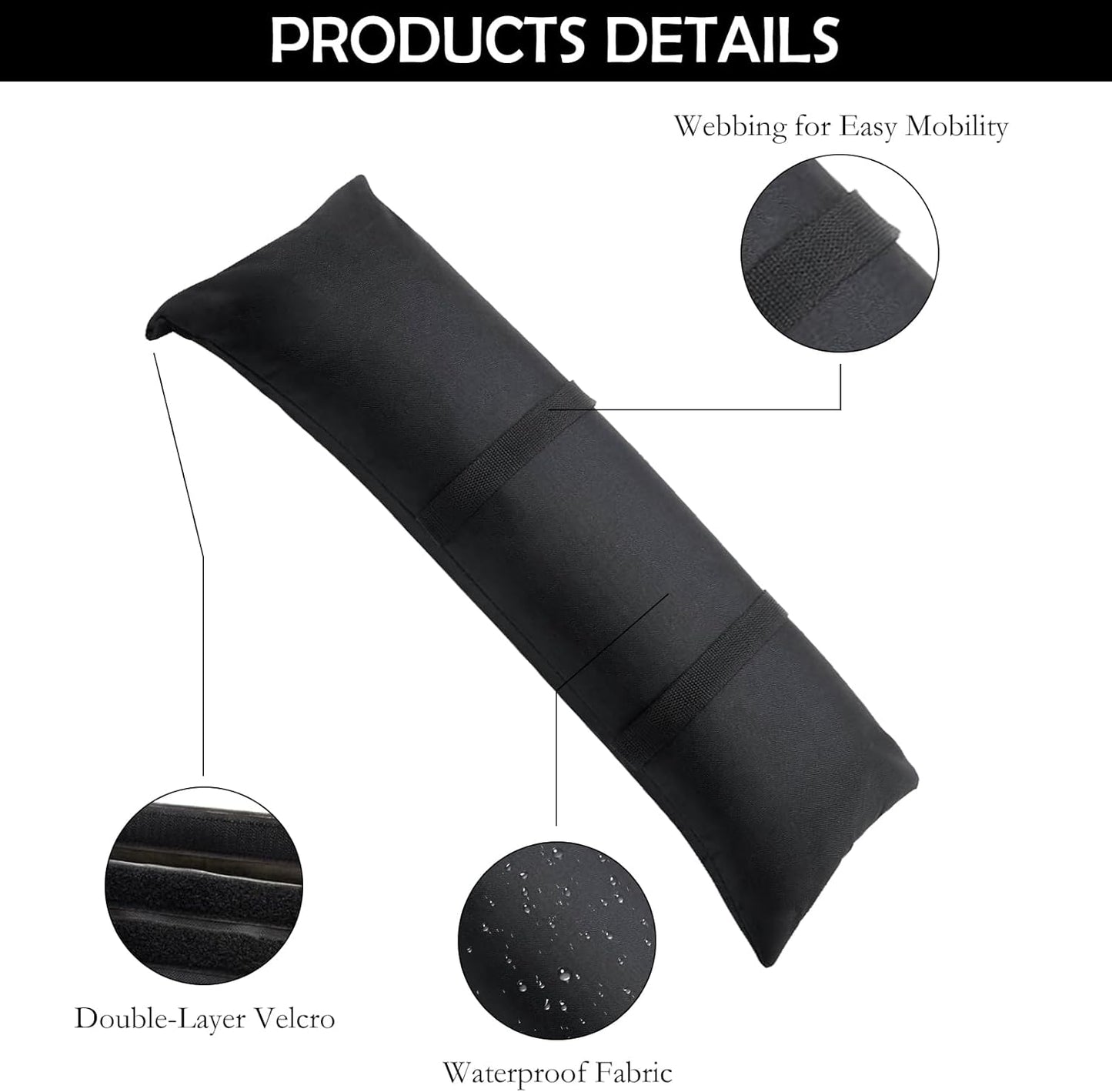 2Pcs Umbrella Base Weight Sand Bags 2 x 44 LBS Fillable Empty SandBags, Outdoor Poolside Accessories Heavy-Duty for Garden Backyard Furniture Trampoline Patio Black