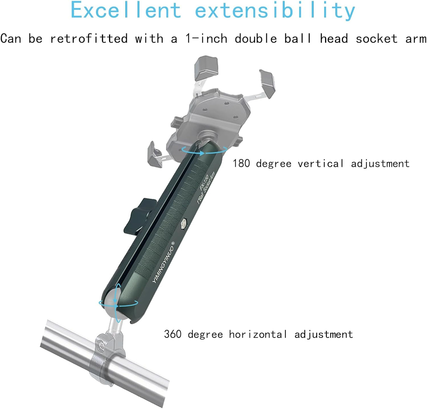 YIMINGYINUO Double Socket Arm Compatible with RAM Mounts B Size 1" Ball Components for Bike/Motorcycle/ATV Phone Mount, Emeralds (Short Arm)