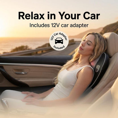 Shiatsu Massage Pad with Heat for Back and Foot Chair or Car Portable Shiatsu massage pad with soothing heat, deep kneading nodes, and car adapter for dual back and foot use