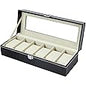 SONGMICS Watch Box, 6-Slot Watch Case, Watch Box Organizer, Black Synthetic Leather, Greenish Gray Lining UJWB06BK