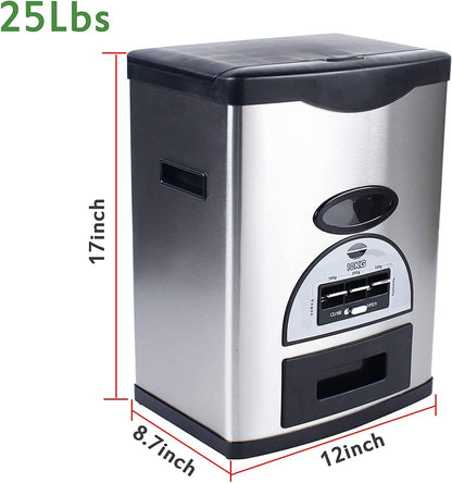 Rice Tank Rice Storage Rice Storage Container Stainless Steel 25/33/45/55/66LB Sealed Grain Rice Cabinet Rice Storage Bucket (Black 20kg)