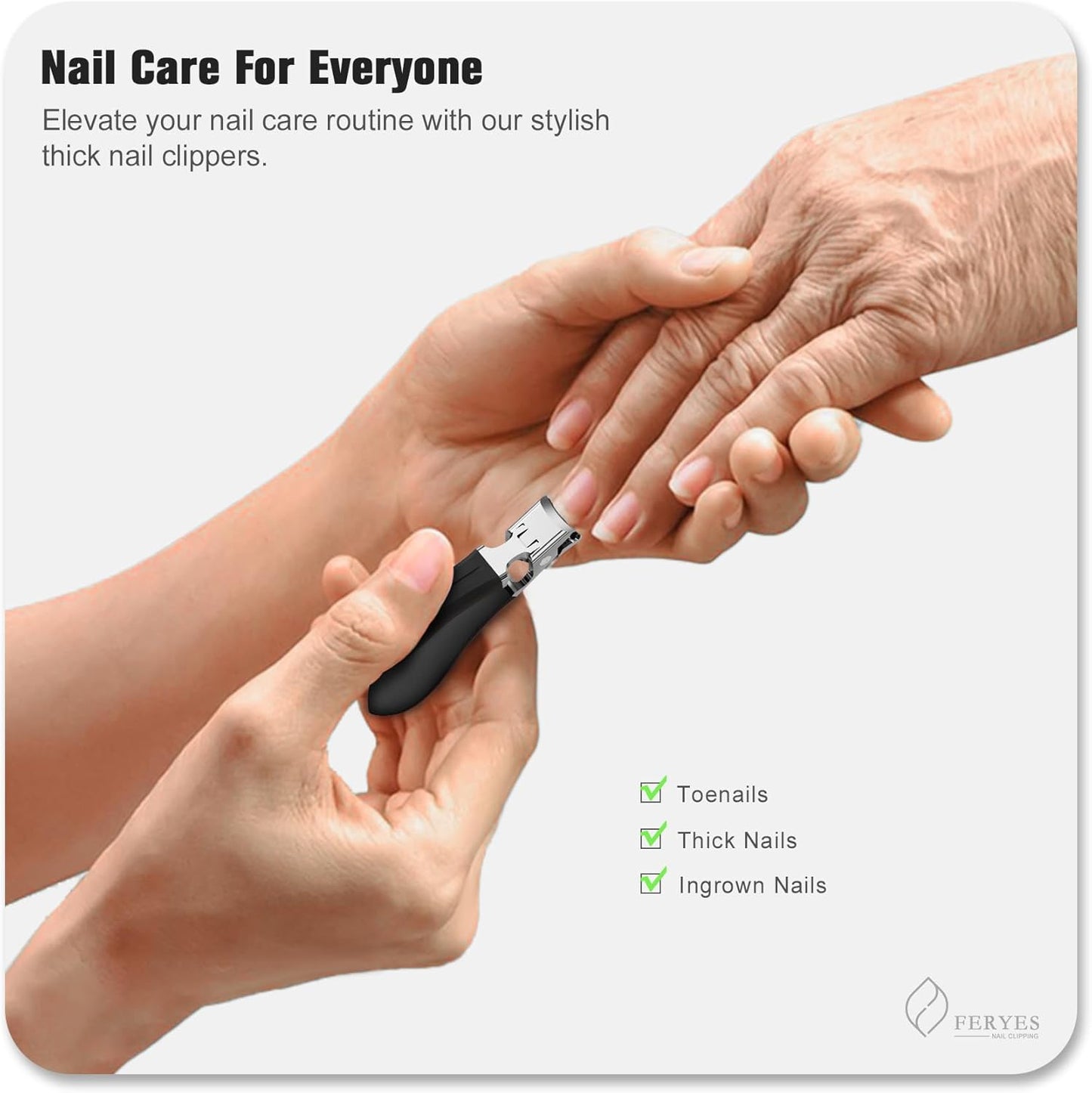 FERYES Nail Clippers for Thick Nails with Catcher, Soft Grip Rubber Handle Fingernail Clippers for Effortless Nail Care, Precision & Powerful Thick Nail Cutter for Senior, Men and Women