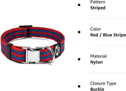 Regal Dog Products Pet Collar with Metal Buckle and D Ring | Durable Dog Collar with Reinforced Metal Clasp and Nylon Webbing Adjustable Dog Collar for Small Dog or Puppy (Small, Blue/Gray Stripe)