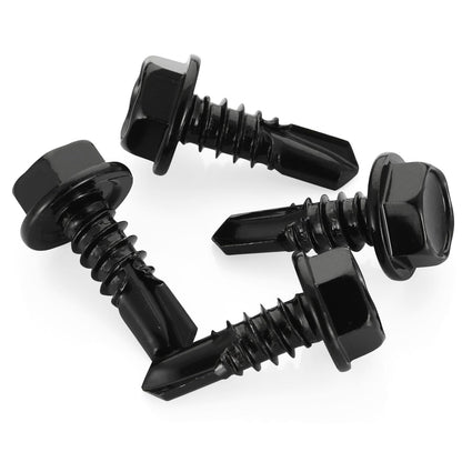 #10 x 1 Hex Washer Head Self Tapping Drilling Screws Black Oxidized, 410 Stainless Steel, 100 PCS