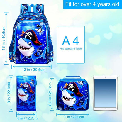 3pcs Backpack for Boys and Girls, 16” Kids Kindergarten Bookbag with Lunch Box, Cute Elementary Backpacks for Boy Girl