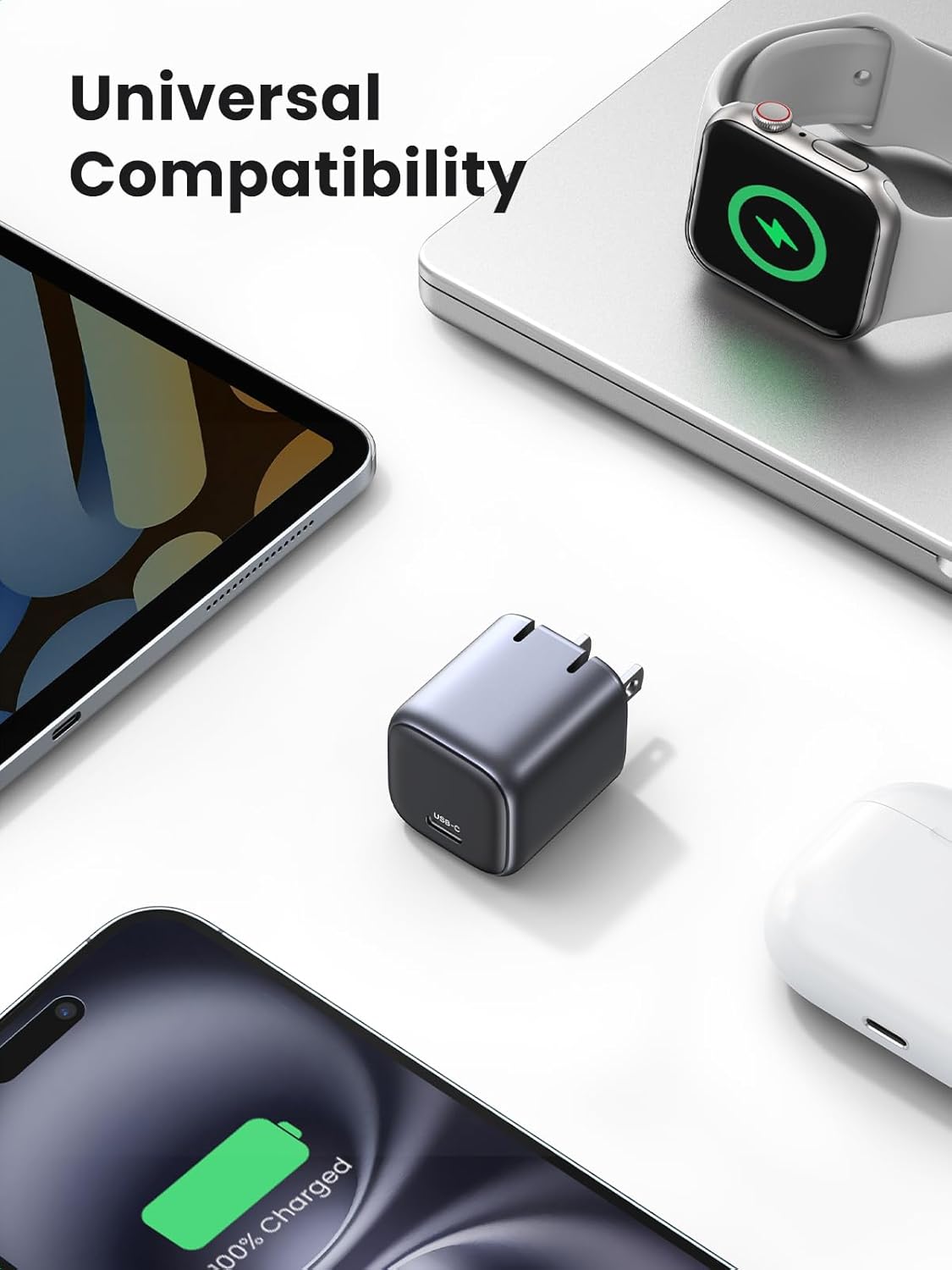 UGREEN USB C Charger Block 30W, Foldable Nexode Fast Charger GaN Fast Charging, USB C Wall Plug Compatible for iPhone16 Pro Max 15, Galaxy S24 Series, Pixel 8 Pro 7, MacBook Air, iPad, Black