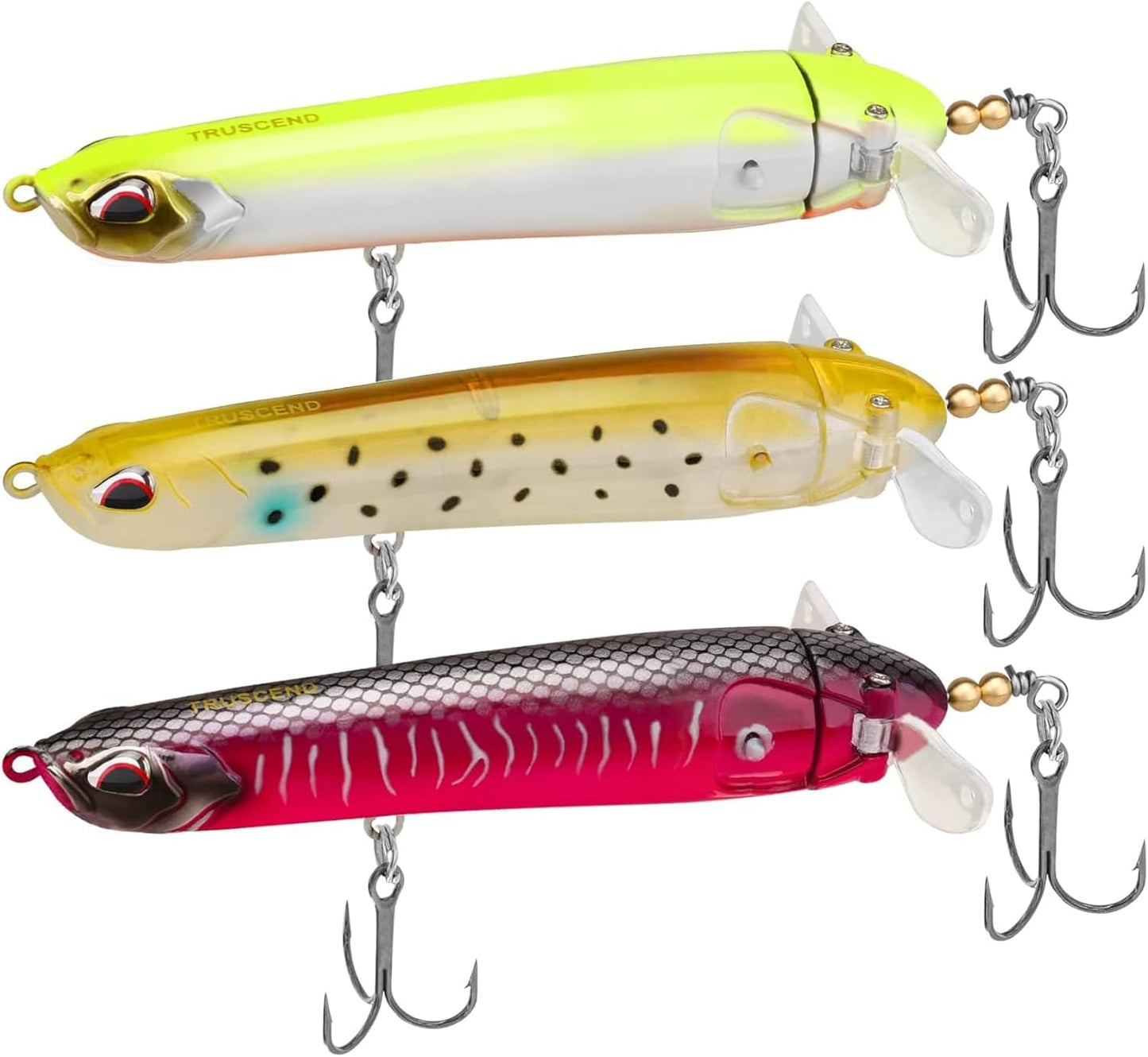 TRUSCEND PoPobait with BKK Hooks, Top Water Plopper Fishing Lures for Bass Walleye Pike Catfish Musky Perch, Floating Lure for Freshwater or Saltwater, Amazing Teasers Fishing Gifts for Family Fishing