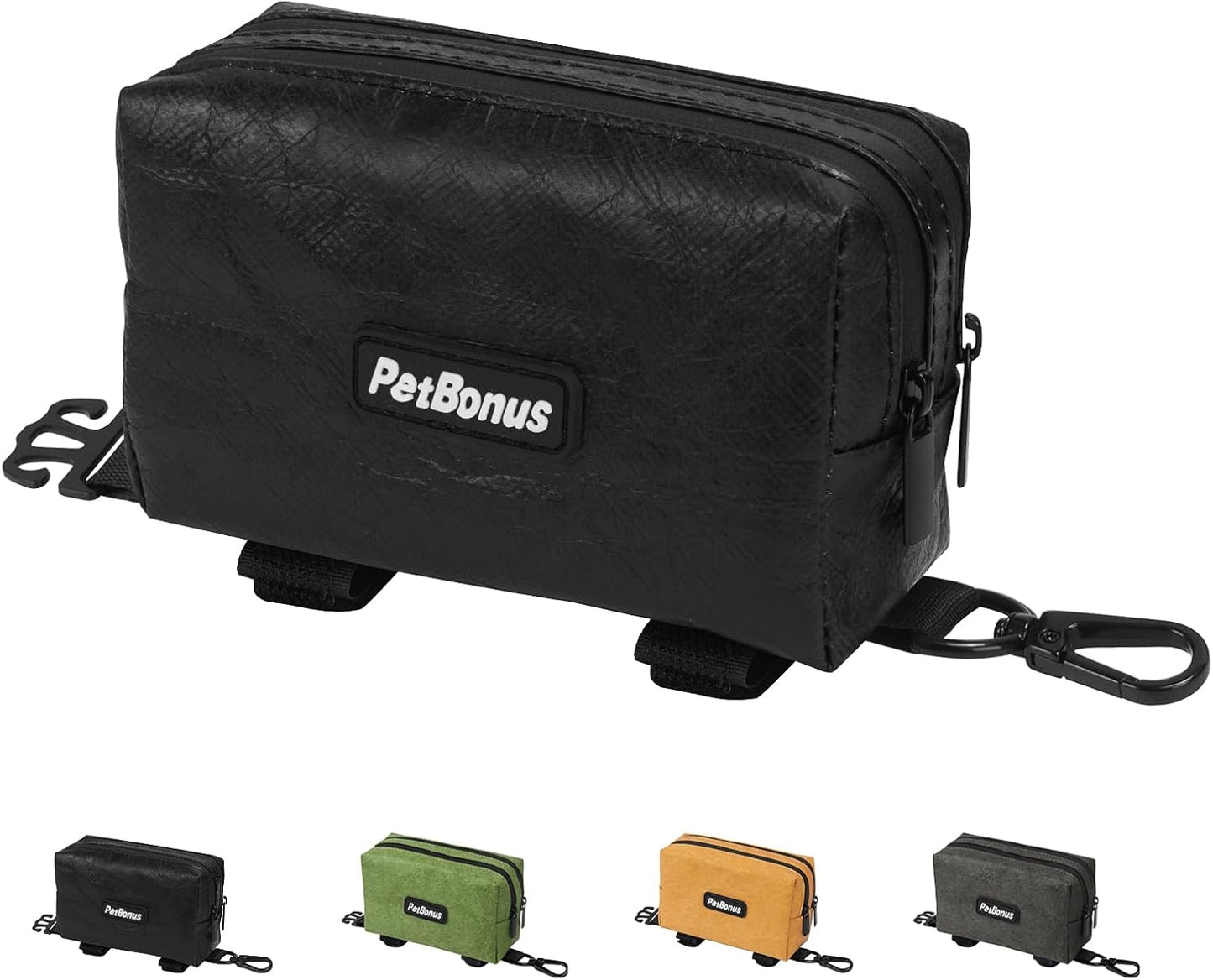 PetBonus Waterproof Dog Poop Bag Holder for leashes, Portable Pet Waste Bag Dispenser, 2 Pouches for Treat Holder and Walking Accessories, Fit All Leashes, Includes 1 Roll of Dog Poop Bags (Green)