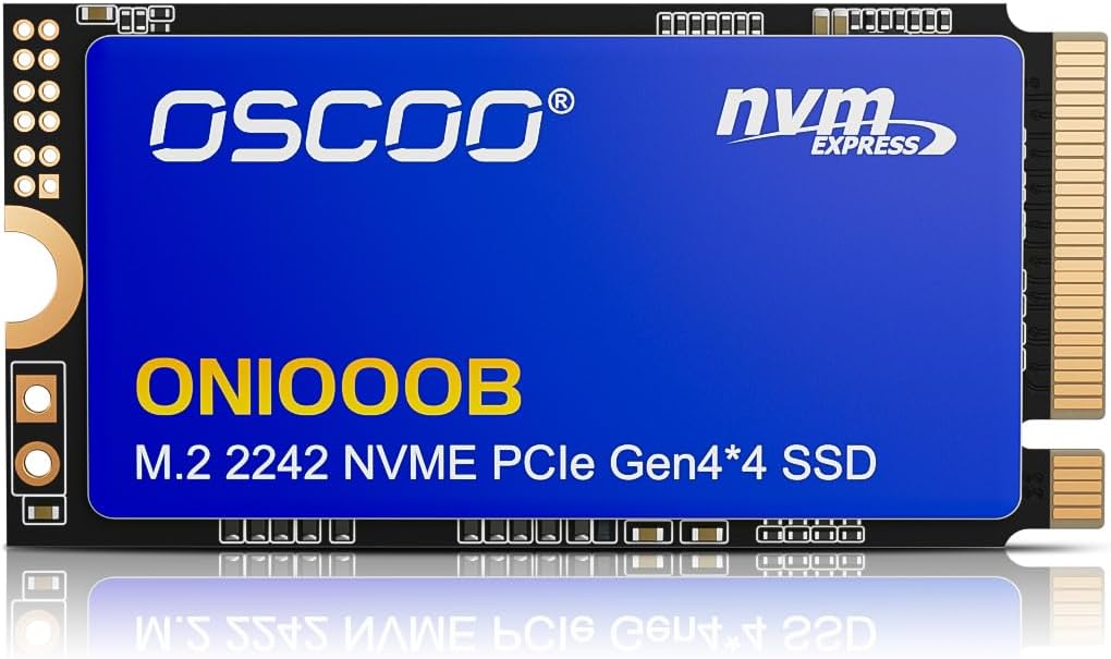OSCOO 1TB NVMe SSD – M.2 2242 PCIe Gen4x4 Internal Solid State Drive, Up to 5400MB/s Read & 4900MB/s Write, 3D NAND, Compact High-Speed Storage for Ultrabooks, Mini PCs, Embedded Systems - ON1000B