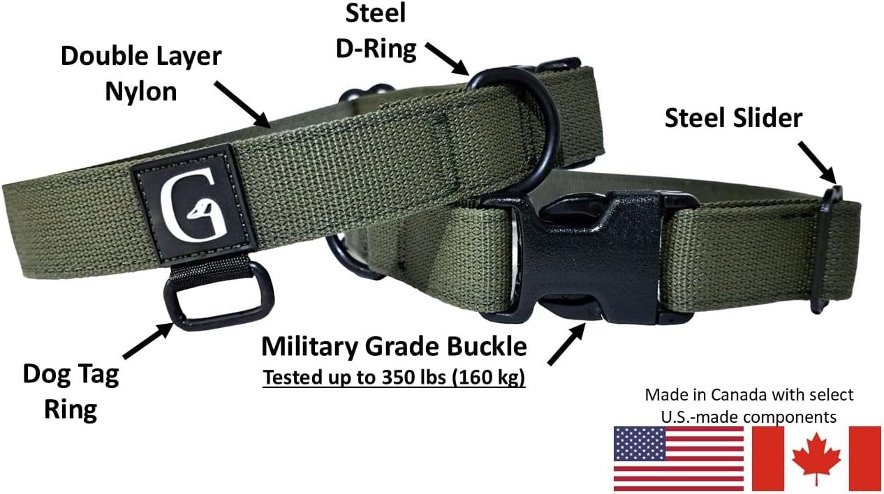 GOOSEMAN’S Gear - Dog Collar Medium and Large Breed - Made in Canada - Military Grade Buckle (Collier Pour Chien) (Ranger Green, X-Large)
