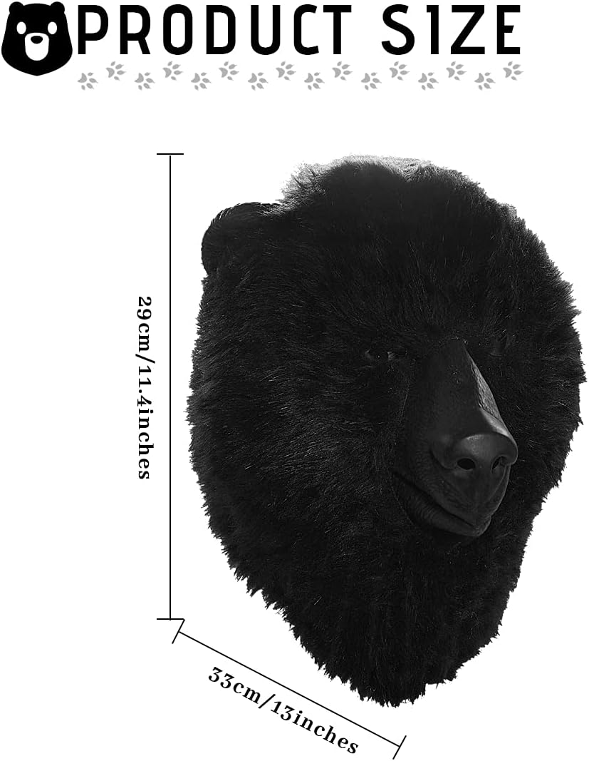 Black Bear Head Mask Full Face Plush Bear Costume Deluxe Halloween Party Animal Head Masks