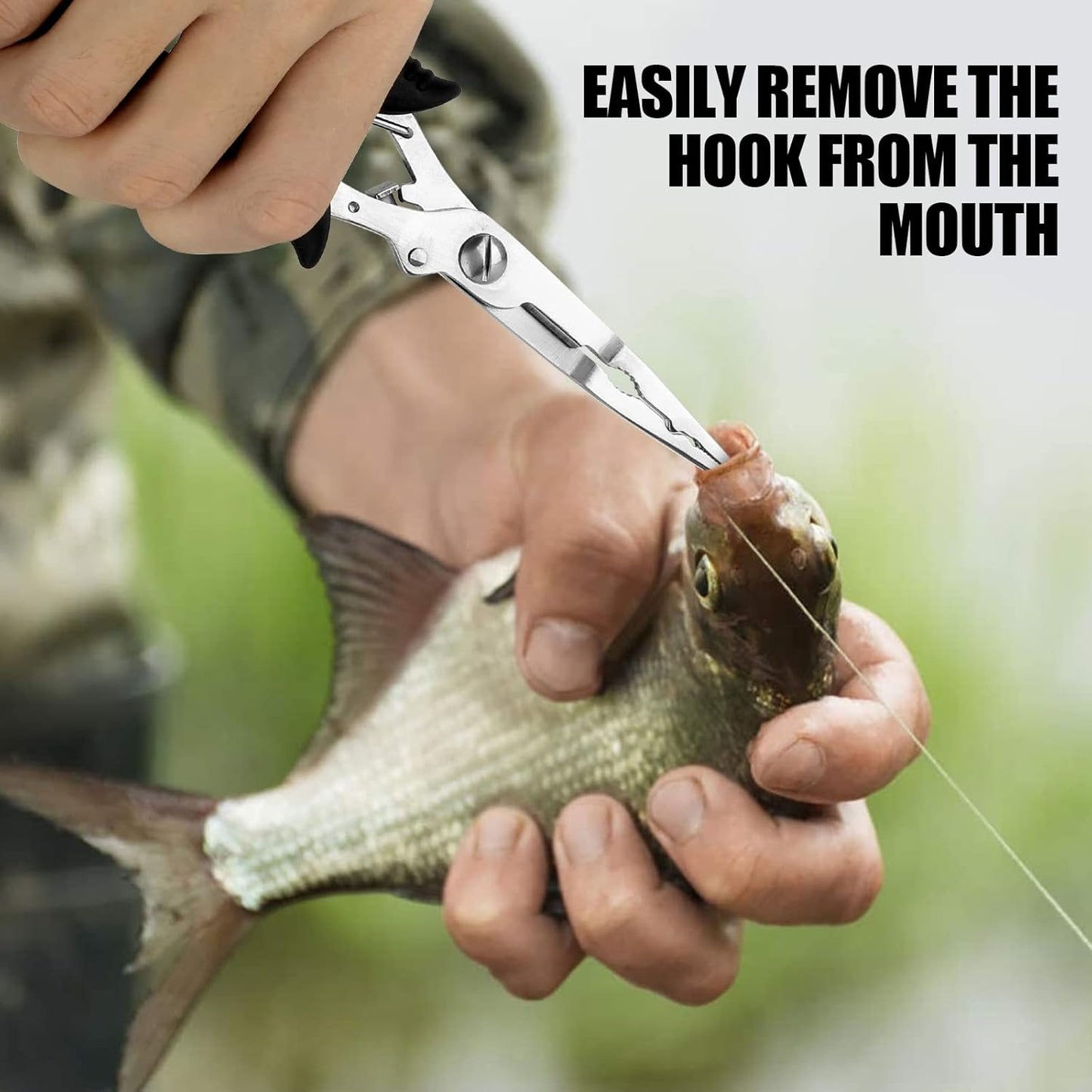 Fishing Pliers Stainless Steel Hook Remover Braid Cutter Rustproof Saltwater Split Ring Pliers Fishing Multi-Tools with Sheath and Lanyard