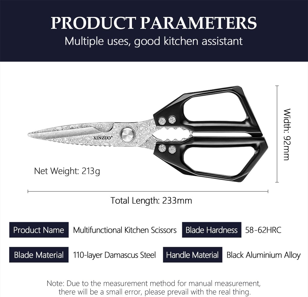 XINZUO Damascus Kitchen Shears – 110 Layer High Carbon Steel Poultry Scissors, Heavy Duty Kitchen Scissors for Chicken, Meat & Seafood, Multi-Purpose Chef Scissors