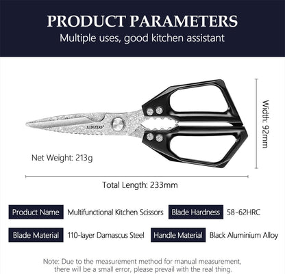 XINZUO Damascus Kitchen Shears – 110 Layer High Carbon Steel Poultry Scissors, Heavy Duty Kitchen Scissors for Chicken, Meat & Seafood, Multi-Purpose Chef Scissors