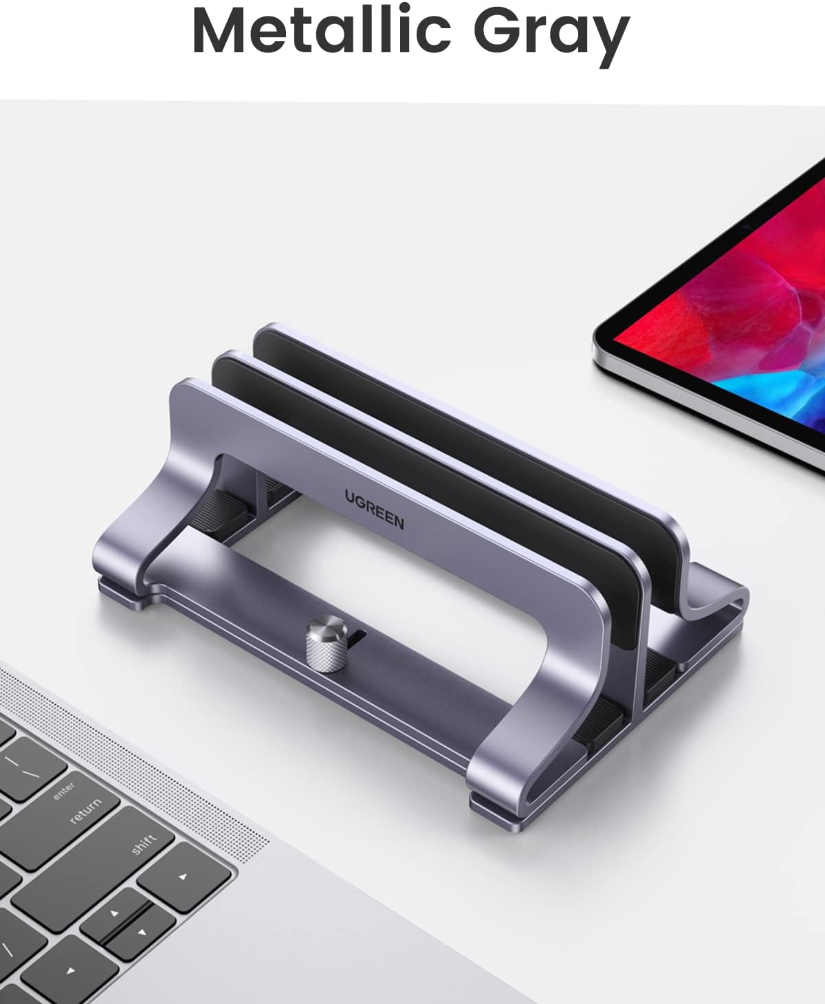 UGREEN Dual Slot Vertical Laptop Stand Holder Mount for Desk, Adjustable Aluminum Stand Compatible with MacBook Pro Air, Ideapad, Surface Book, Chromebook Up to 17.3 Inch