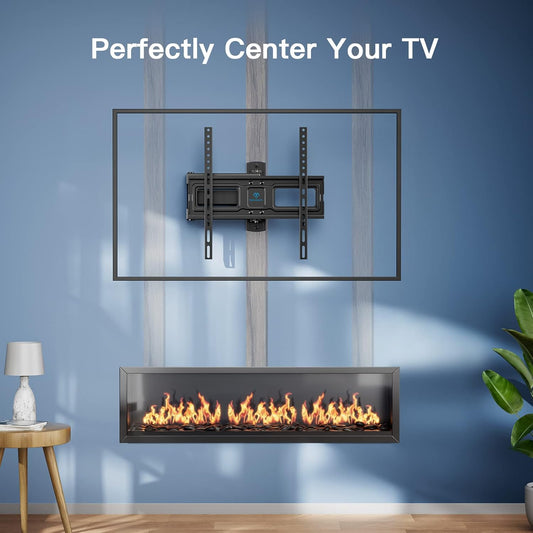 PERLESMITH Full Motion TV Wall Mount for 26-55 inch Flat Curved Screen TV up to 70lbs, Corner TV Wall Mount TV Bracket with Articulating Arm Swivel Extension Tilt, TV Mount MAX VESA 400x400mm, PSMFK7 - PuriLite