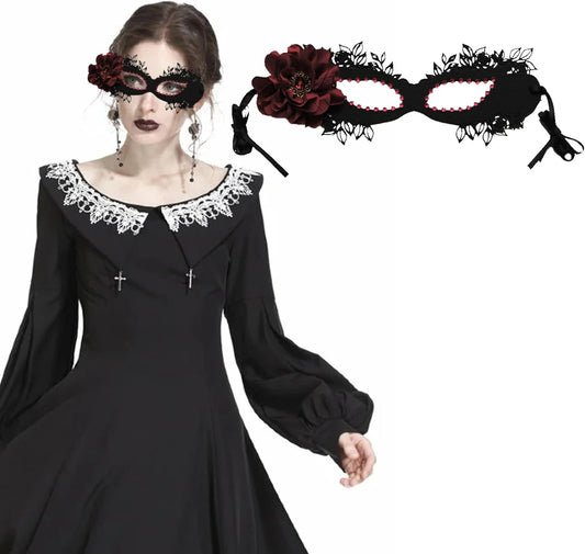 Halloween flower Mask Lace Rhinestone Half-face Mask for Women and Girls Masquerade Cosplay Costume Accessory