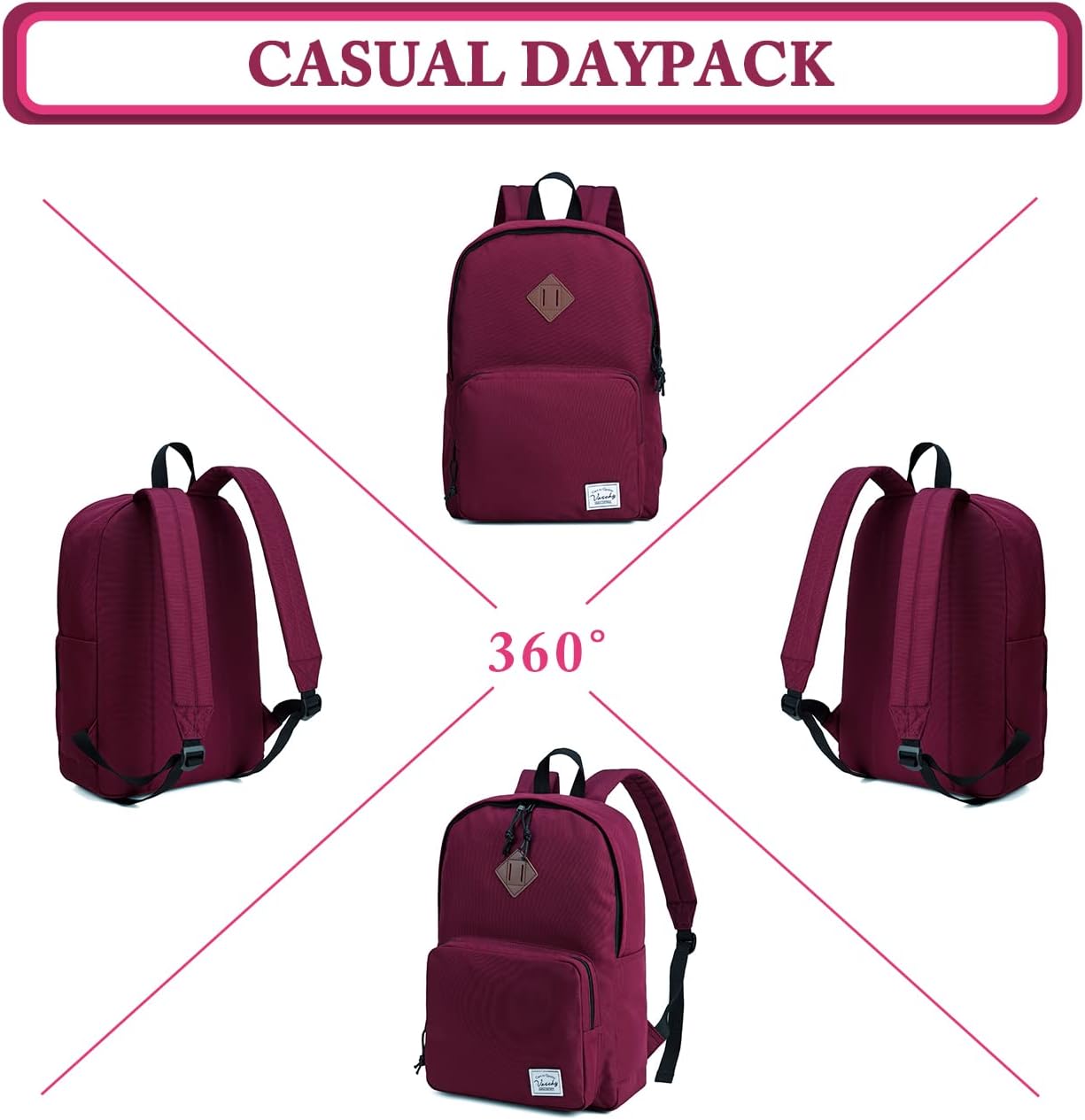 VASCHY Lightweight School Backpack for Women with Sleeve for 14" Laptop