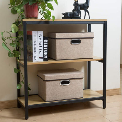 PRANDOM Large Foldable Storage Bin with Lid [1-Pack] Linen Fabric Decorative Storage Box Organizer Containers Basket Cube with Handles Divider for Bedroom Closet Office Living Room (17.7x11.8x11.8")