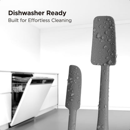 Kitchen Mama WaltzGrip Platinum Silicone Jar and Can Spatula Set: Heat-Resistant, Dishwasher Safe, Ergonomic Grip, Perfect for Mixing and Scraping, Nonstick Cookware (Metal Gray)