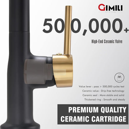 GIMILI Matte Black Kitchen Faucet with LED Light,Single Hole Spring Kitchen Sink Faucet with Pull Down Sprayer