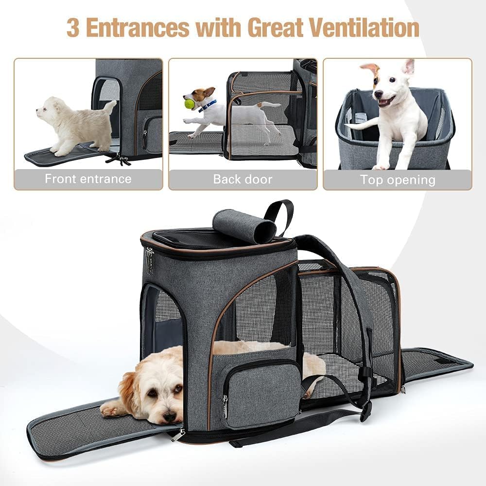 Lekesky Cat Backpack Expandable Dog Carrier Backpack Airline Approved Pet Backpack Carrier for Cats, Small Dogs, Puppies Under 13 Lbs, Grey
