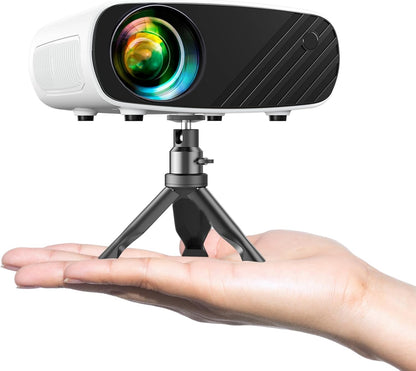 ELEPHAS Mini Projector with Projector Stand - Movie Projector with 8000L and Full HD 1080P, 50% Zoom, Home Theater Projector Compatible with TV Stick, Video Games, HDMI, USB, Smartphone