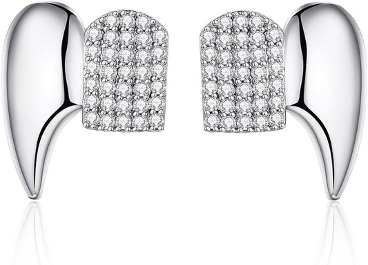 Gothic Vampire Diamond Grills Teeth Grillz Diamond Grills for Your Teeth 18k Gold Plated Double Tooth Grizz Caps Vampire Bat Fang Iced Out CZ Diamonds Grills Gothic Halloween Cosplay Party Jewelry for